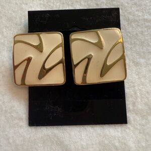 Gold and Cream Square Vintage Earrings